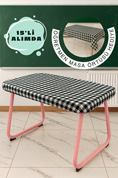 Soft Kare Siyah 15’li Lastikli Okul Sıra Örtüsü Seti ve Öğretmen Masa Örtüsü – Dayanıklı, Yıkanabilir
