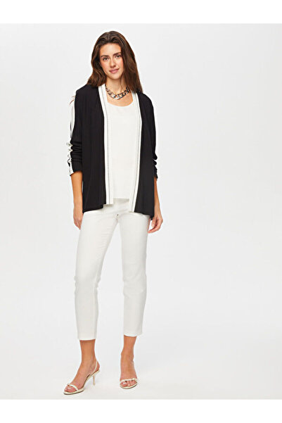 Faik Sönmez Renk Bloklu Zigzag Nakış Detaylı Örme Hırka 005