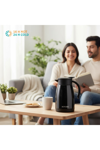 Borosil Insulated Stainless Steel Tea and Coffee Vacuum Thermos Flask 1.5 Liter-Black