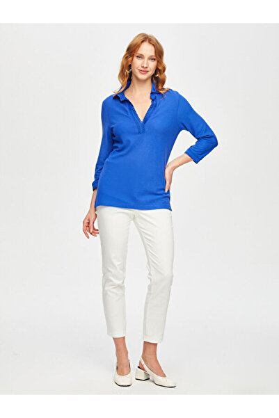 Faik Sönmez Triko Garnili Polo Yaka Örme Bluz 69148