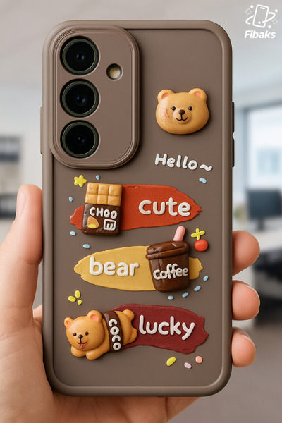Fibaks Galaxy A25 Compatible Case Designed Patterned Camera Protection Teddy Bear Brown Colored Soft Silicone Cover