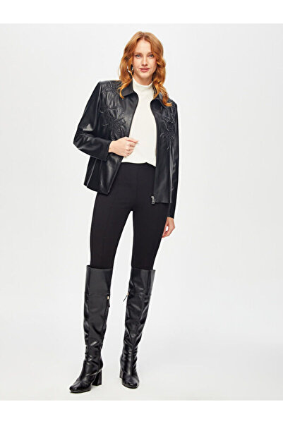 Faik Sönmez Nakış ve Boncuk Detaylı Deri Ceket 69702