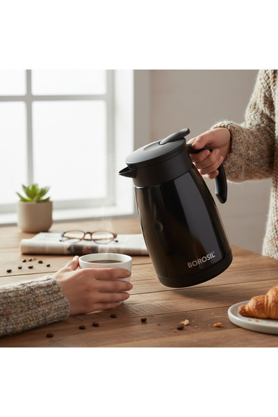 Borosil Insulated Stainless Steel Tea and Coffee Vacuum Thermos Flask 1.5 Liter-Black
