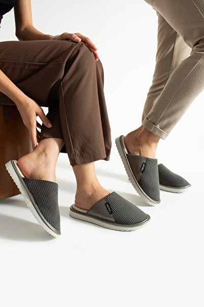 Special Action Unisex Velvet Leather Detailed Eva Non-Slip Sole Comfortable Lightweight Indoor Slippers