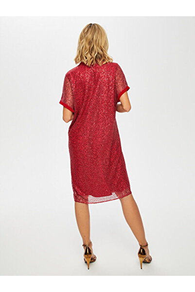 Faik Sönmez Şifon Garnili V Yaka Simli Payet Elbise S25ABY003