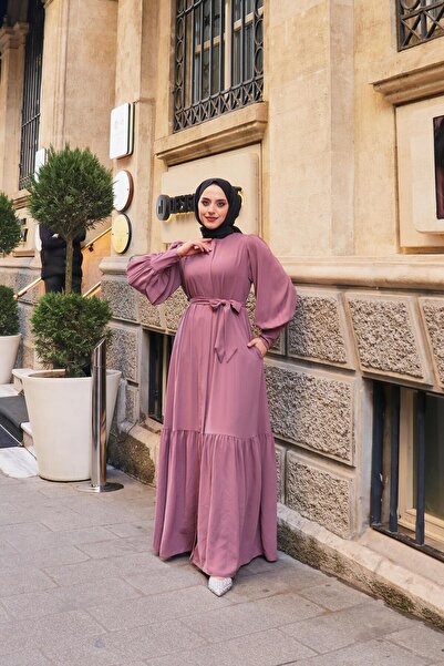 BEREL Φούστα με μπαλόνι με βολάν με λεπτομέρεια Crepe Sena Ferace Dusty Rose