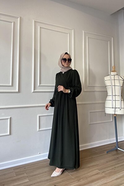 Berel Moda Φόρεμα Hürrem από κρεπ που δεν ζαρώνει με λεπτομέρεια εσωτερικής και εξωτερικής κορδέλας, πράσινο Ferace