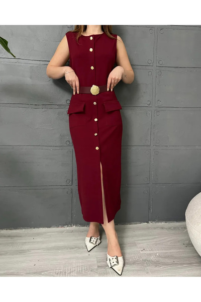 orjinal blue b Rochie cu fante cu detaliu cu nasturi aurii