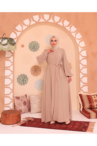 Berel Moda Balon Manecă Ușoară Pânză Lina Ferace Cu Fermoar Ascuns și Curea C...