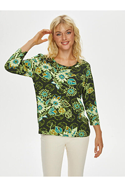 Faik Sönmez Μπλουζάκι με λουλουδάτο σχέδιο με λαιμόκοψη V και μανίκια 3/4 69591