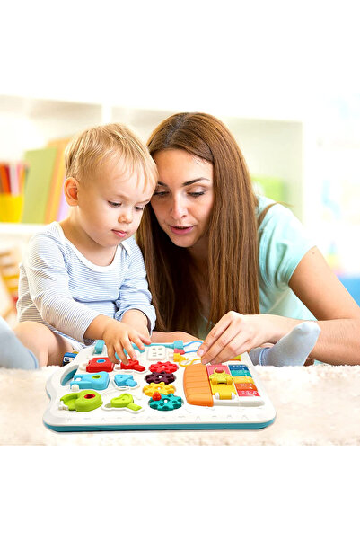 Smart Vibe Măsuță și panou activități Montessori BrainyBaby 2în1 cu pian, LED, forme și culori, Blue