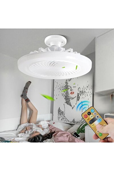 ADAL Vantilatör 3 Kademe Hız Dimlenebilir 3 Renk Led Işıklı Poyraz Kumandalı Sabit Fan Led Ampul 24cm
