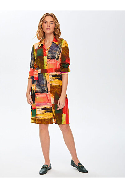 Faik Sönmez Soyut Desen Uzun Kol Gömlek Elbise 69213