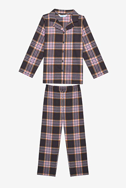 Penti Rosa kariertes rotes Hemd-Pyjama-Set für Mädchen aus Baumwolle
