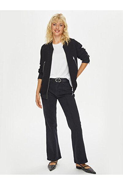 Faik Sönmez Zipper and Snap Detailed Knitted Bomber Jacket 69166