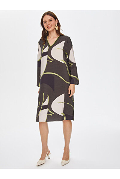 Faik Sönmez Ribana Yakalı Viskon Torba Elbise 69231