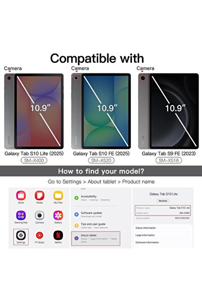 m.tk moveteck Galaxy Tab S9 Fe/S10 Fe/S10 Lite 10.9 Compatible Tablet Case with Pen Compartment and Bluetooth Turkish Q Keyboard