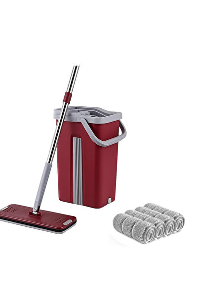 Be Care Mop bucket with wringer, 2-eye flat mop and 4 spare,
