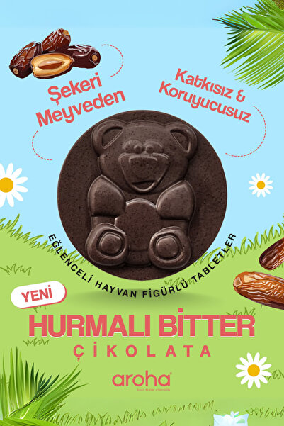 AROHA Kids Hurmalı Bitter Çikolata - Şekeri Meyveden 28 gr