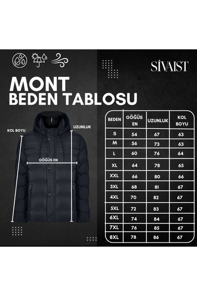 SİVAİST Sivaist Men's Hooded Water and Windproof Navy Blue Puffer Coat