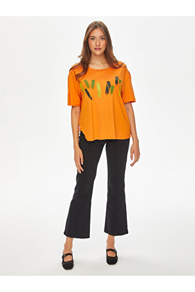 Faik Sönmez Baskı Ve Punto Nakış Detaylı Yuvarlak Yaka T-Shirt 69593
