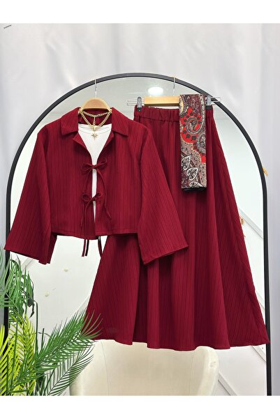 YEDİLALE Merve Skirt Jacket Double Set [Crinkle Fabric]