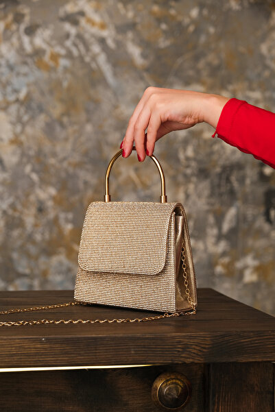 ROZA CANTA حقيبة زفاف نسائية ذهبية كاملة من حجر سواروفسكي للسهرة