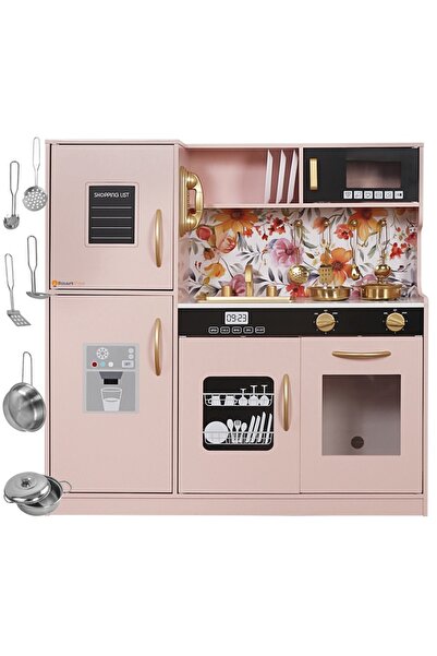 Smart Vibe Set bucătărie copii din lemn FrenchCuisine PINK KIDO cu chiuvetă, cuptor, plită și microunde