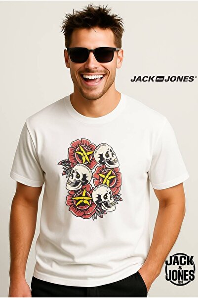 Jack & Jones Joranatomy Skull Tee Ss Rundhalsausschnitt Sn Erkek T-Shirt 12272966 Hellweiß