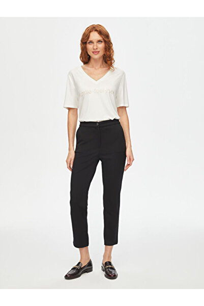 Faik Sönmez Pantaloni tricotați cu textura diagonală, cu cusături în față, 69485