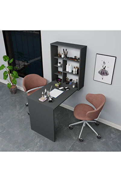 ARNETTİ Sedir Raflı Manikür Pedikür Masası, Antrasit - Sedir