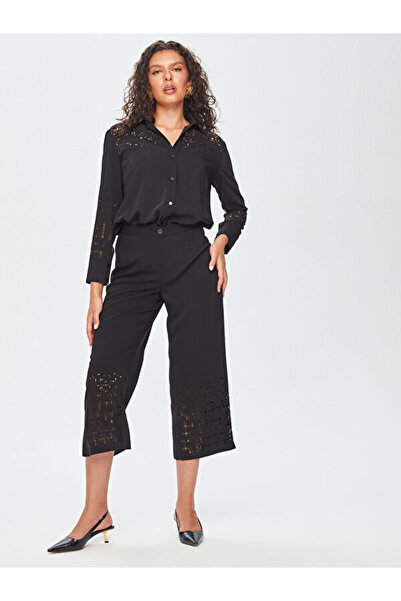 Faik Sönmez Paçası Delik İşli Wide Leg Fit Pantolon 69467