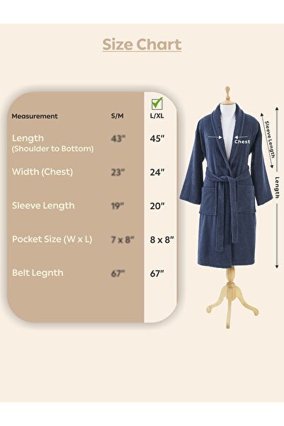 Donetella Unisex 100% Cotton Terry Bathrobe Large & Extra Large, 400 GSM, Ankle-Length with Shawl Collar