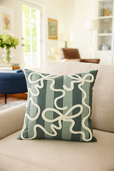 Pilloveland Punch Nakışlı Kırlent Kılıfı - 43*43 Cm - Yeşil Fiyonk - PNK001