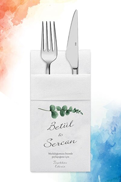 nna tasarım 50 Adet Kişiye Özel Isim Baskılı Aırlaıd Cepli Düğün Peçetesi(A03...