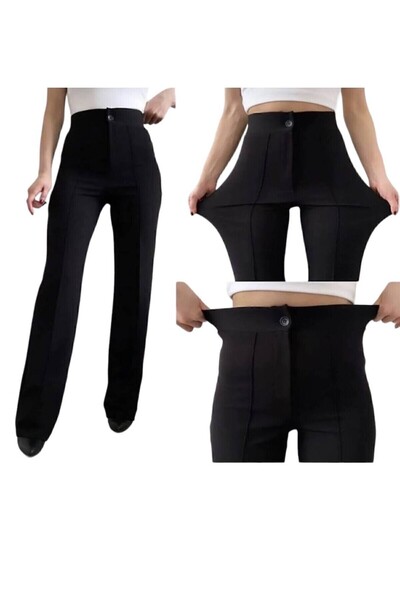 Sevda Kılınç Large Size Striped Crepe Fabric Trousers