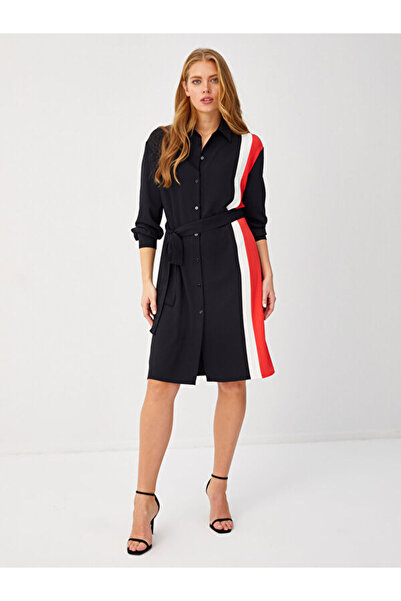 Faik Sönmez Kontrast Bant Detaylı Gömlek Elbise 68292