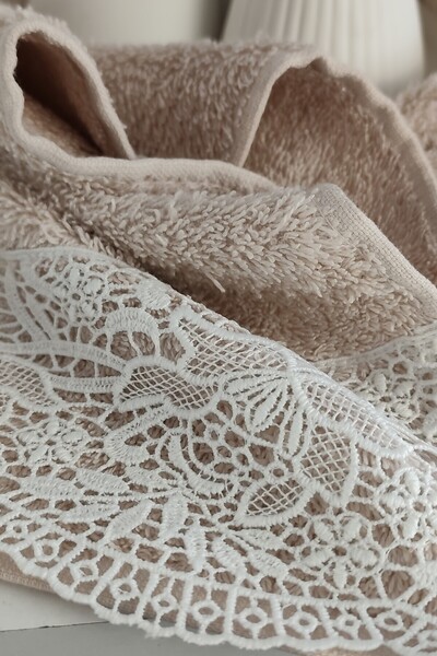 Sevim Гіпюрний мереживний комплект рушників для ванної кімнати - 100% бавовна - Набір для ванної кімнати - Рушник для нареченої - Пудра