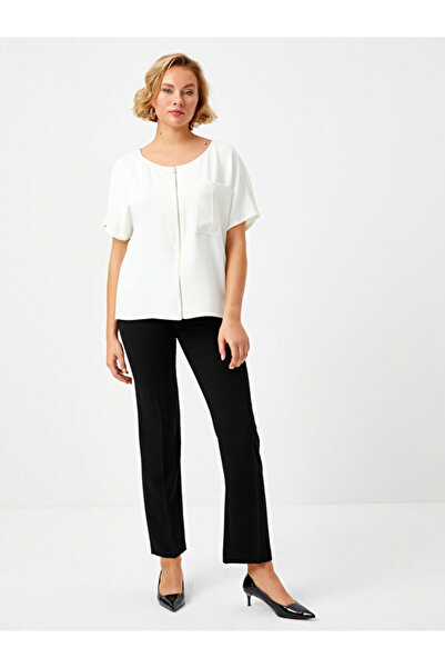 Faik Sönmez Cebi Nervürlü Fermuar Detaylı Dokuma Bluz 68178