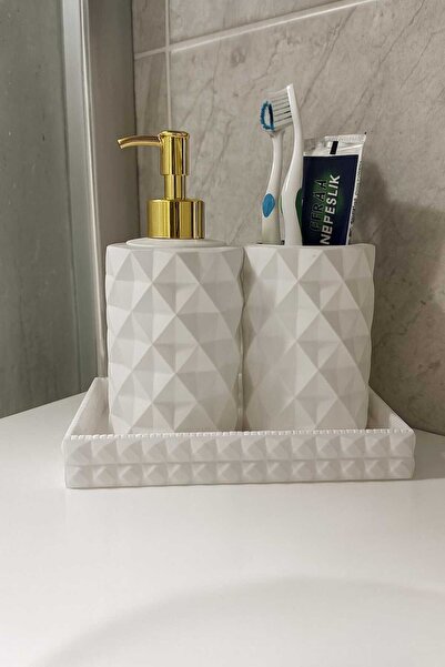 Karra Art Χειροποίητο σετ μπάνιου από σκυρόδεμα – 3 τεμάχια (σαπουνάκι, θήκη οδοντόβουρτσας, δίσκος)