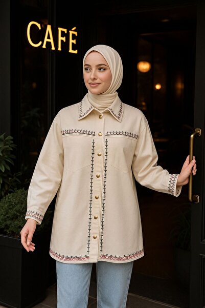 Neva Style Düğmeli Nakışlı Tesettür Ceket 9256dsn1