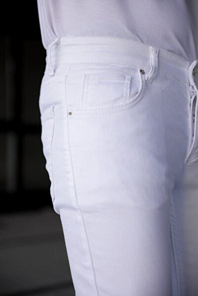 Newtime Erkek Beyaz Slim Fit Dar Kesim Likralı Esnek Jean Kot Pantolon Tırnaklı