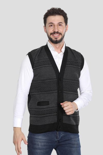 HEDEFNUR TEKSTİL Smoked Buttoned Dad Vest with Double Pockets
