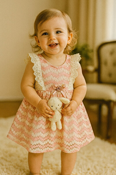 HappyMom Zikzaklı Tüllü Fırfırlı Kız Elbilse