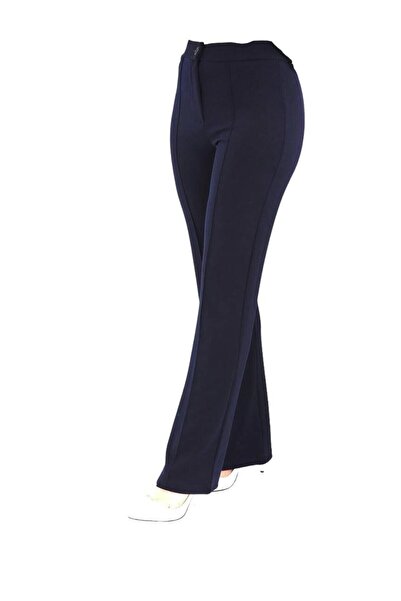 Sevda Kılınç Large Size Striped Crepe Fabric Trousers