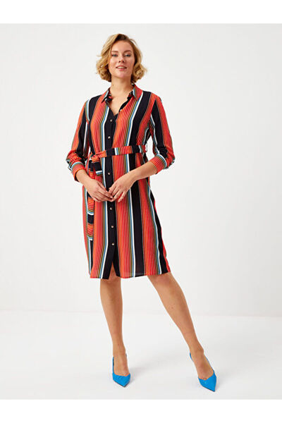 Faik Sönmez Çok Renkli Çizgili Gömlek Elbise 68269