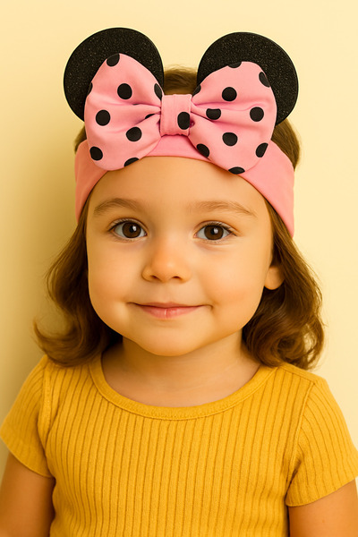 Eray Kids Girl's Padded Polka Dot Detailed Bow Mickey Detailed Casual Bandana 3-Piece Set (Ages 2-5)
