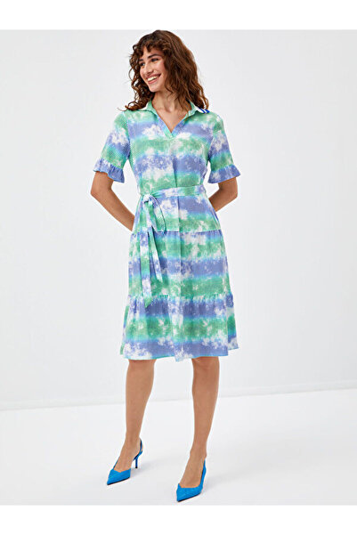 Faik Sönmez Polo Yaka Renkli Gıngam Desen Parçalı Etekli Elbise 68281