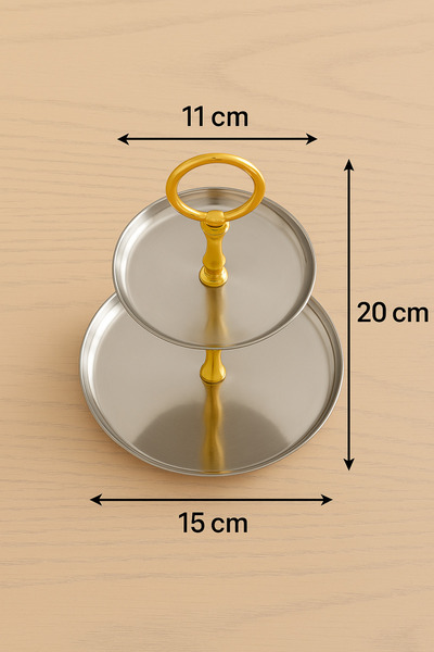 Aslı Hediyelik 2 Katlı Yuvarlak Gümüş Paslanmaz Çelik Sunumluk,Kurabiyelik,Makaronluk,Söz,Masa Aksesuarı,Çeyizlik