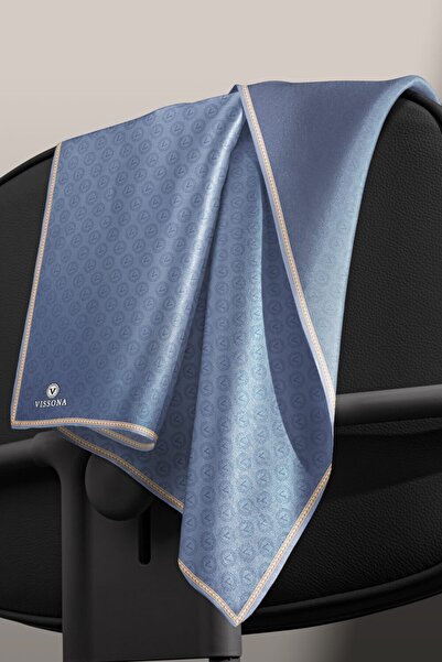 Vissona 57% ШОВК 43% ВІСКОЗА Твіл Шовк з монограмою, індиго, 90x90 Шарф Спосіб пошиття: ручне шиття